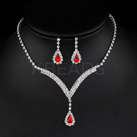 Alloy Rhinestone Pendant Necklaces & Earrings Sets for Women WGE8301-08-1