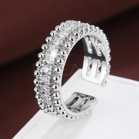 Brass Micro Pave Cubic Zirconia Cuff Open Rings WG3C068-02-1