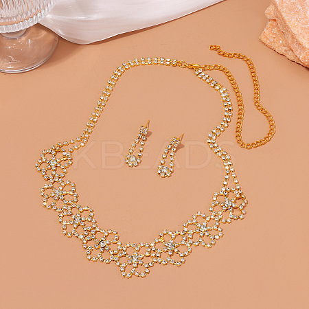 Flower Alloy Rhinestone Stud Earrings & Choker Necklaces Sets for Women FS-WG6F9DC-02-1