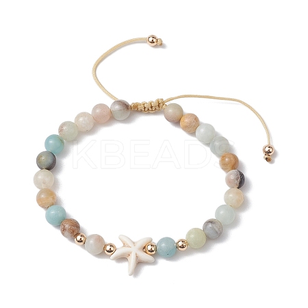 Natural Flower Amazonite Round Beaded Braided Bead Bracelets BJEW-JB10692-01-1