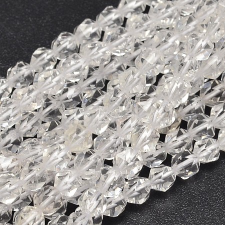Faceted Natural Quartz Crystal Beads Strands G-K066-08-6mm-1