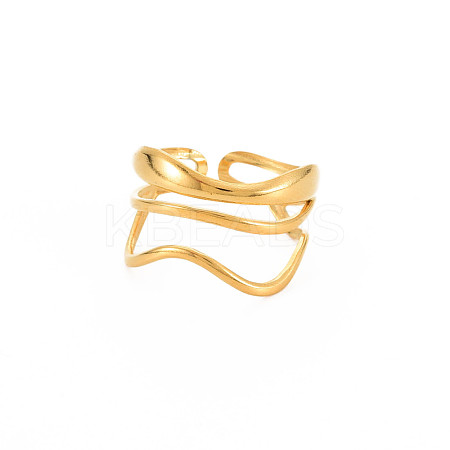 Ion Plating(IP) 304 Stainless Steel Wave Wrap Open Cuff Ring for Women RJEW-S405-236G-1