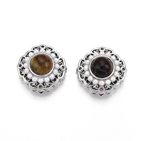 Brass Colorful Cubic Zirconia & Natural Tiger Eye Rhombus Beads KK-N258-13P-1