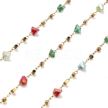 Colorful Faceted Triangle Glass & Cube Beaded Link Chains CHS-G028-17G-1