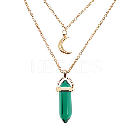 Dyed Natural Jasper Cone Pendant Double Layer Necklace UX9990-9-1