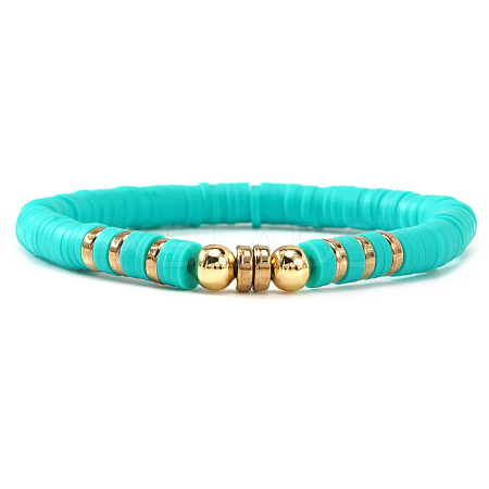 Brass & Polymer Clay Heishi Beads Stretch Bracelets for Women BK9964-13-1