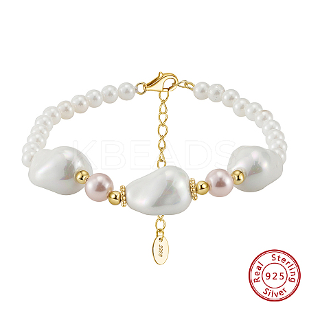 Adjustable Shell Pearl Beaded Bracelets BJEW-L692-008G-1