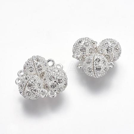 Alloy Rhinestone Magnetic Clasps with Loops RB-H116-3-S-1-1