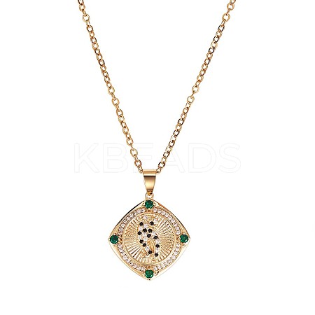 Green Cubic Zirconia Leopard Rotating Pendant Necklace JN1024A-1