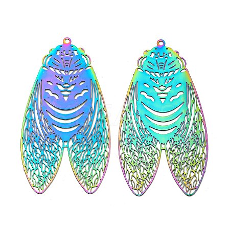 Ion Plating(IP) 201 Stainless Steel Etched Metal Embellishments Big Pendants STAS-G328-04RC-1