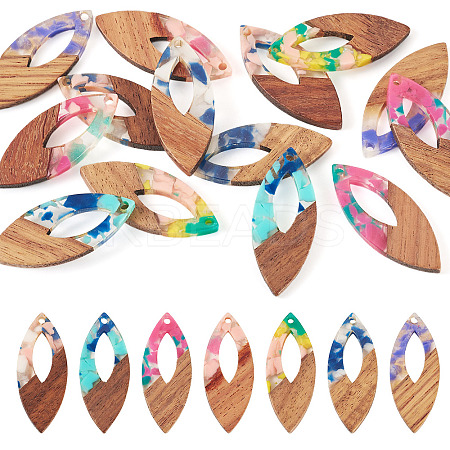 14Pcs 7 Colors Resin and Walnut Pendants FIND-TA0006-36A-1