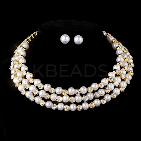 Round Alloy Rhinestone Stud Earrings & Multilayer Chain Necklaces FS-WG65918-06-1