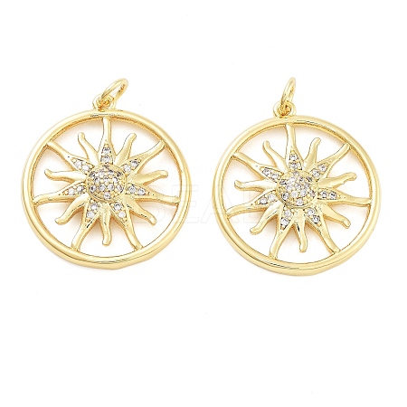 Sun Rack Plating Brass Micro Pave Clear Cubic Zirconia Pendants KK-NH0001-06A-G-1