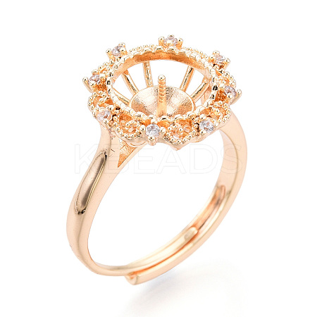 Flower Shape Brass Micro Pave Clear Cubic Zirconia Adjustable Ring Settings KK-T076-45G-1