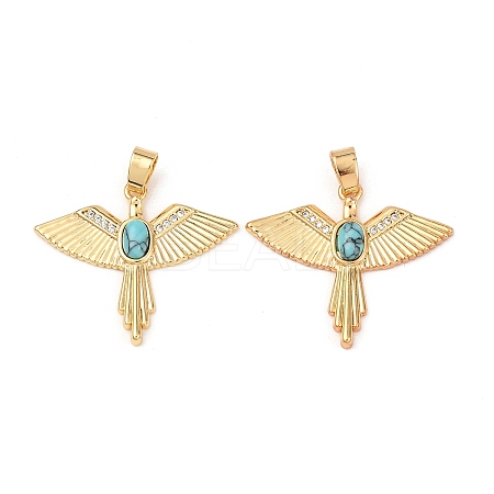 Brass Micro Pave Cubic Zirconia with Synthetic Turquoise Pendants KK-G543-13G-02-1