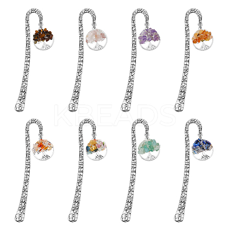 Flat Round with Tree of Life Natural & Synthetic Gemstone Bookmarks AJEW-FH00015-1