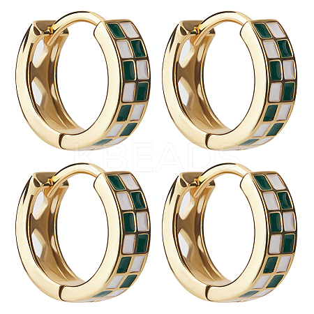 2 Pairs Tartan Pattern Enamel Chunky Hinged Hoop Earrings for Women EJEW-BBC0001-27A-1