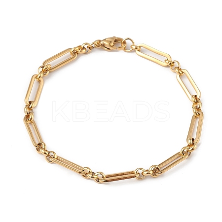Ion Plating(IP) 304 Stainless Steel Figaro Chain Bracelet for Women X-BJEW-G669-21G-1