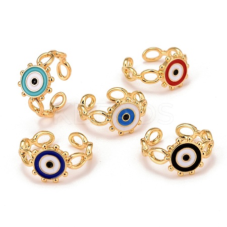 Real 18K Gold Plated Brass Cuff Ring RJEW-C014-03-1