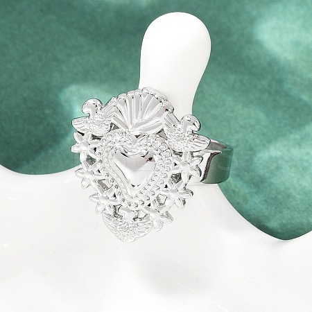 304 Stainless Steel Heart Adjustable Finger Rings for Women LS-RJEW-A074-07P-1