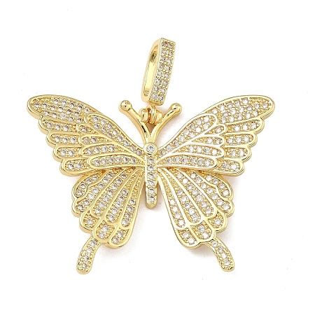Brass Micro Pave Clear Cubic Zirconia Pendants KK-O127-28G-1