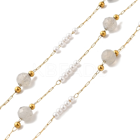 Handmade 304 Stainless Steel & Natural Labradorite Beaded Chains CHS-L031-06G-02-1