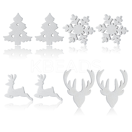 ANATTASOUL 4 Pairs 4 Style Christmas Tree & Deer & Snowflake Exquisite Titanium Steel Stud Earrings for Women EJEW-AN0002-38-1