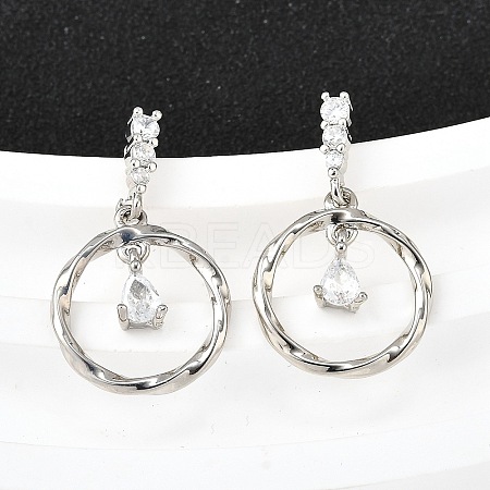 Brass Micro Pave Clear Cubic Zirconia Dangle Stud Earrings EJEW-M103-05P-1