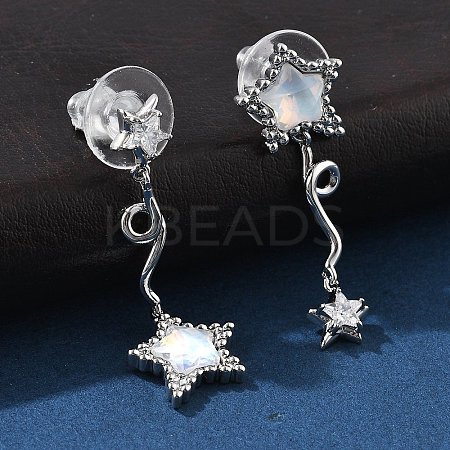 Star Brass Clear Cubic Zirconia Stud Earrings EJEW-D301-01P-1