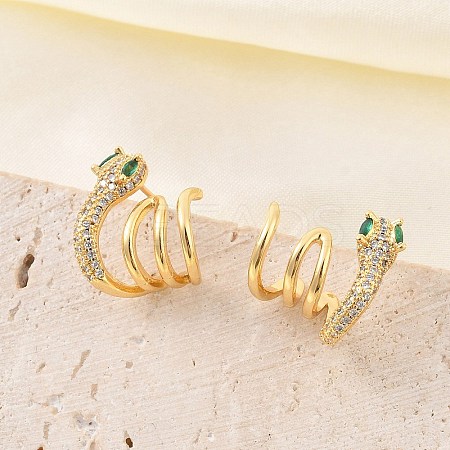 Brass Micro Pave Cubic Zirconia Stud Earrings for Women LS-EJEW-F352-03G-1