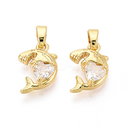 Brass Micro Pave Clear Cubic Zirconia Charms KK-N259-15G-1