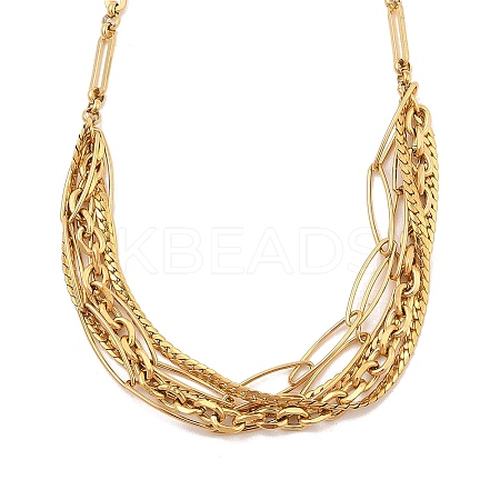 304 Stainless Steel Multi Layerd Oval Bib Necklaces for Women NJEW-A032-09G-01-1