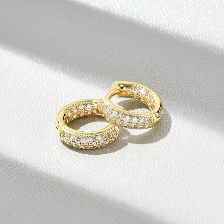 Brass Micro Pave Clear Cubic Zirconia Hoop Earrings LS-EJEW-D311-101G-1