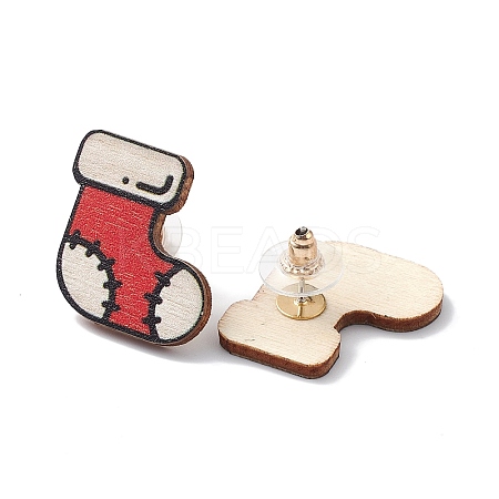 Christmas Printed Wooden Stud Earrings LS-EJEW-D046-02-1