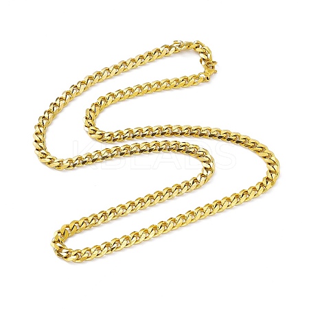 PVD Vacuum Plating 201 Stainless Steel Cuban Link Chain Necklace with 304 Stainless Steel Clasps for Men Women NJEW-M194-01A-G-1