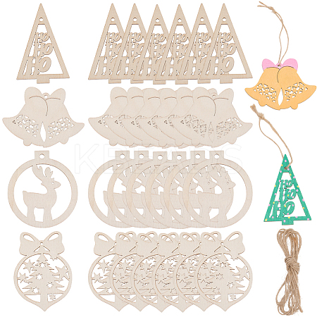 4 Sets 4 Styles Christmas Unfinished Wood Pendant Decorations WOOD-SC0001-87-1