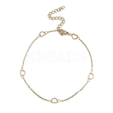 304 Stainless Steel Heart Link Chains Anklets AJEW-A057-09A-G-1