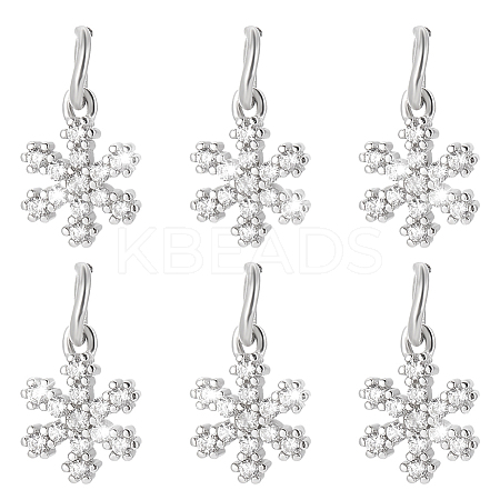 6Pcs 925 Sterling Silver Micro Pave Clear Cubic Zirconia Snowflake Charms PALLOY-WR00007-1