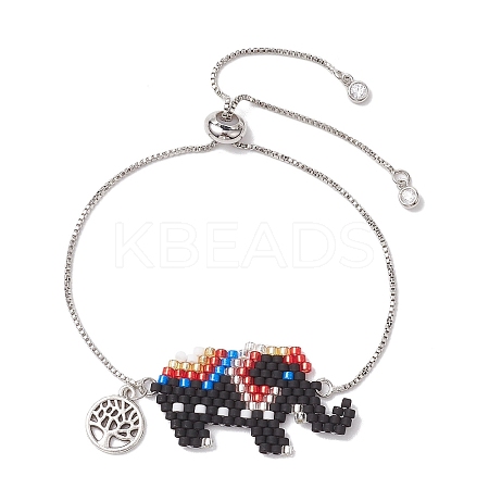 Elephant Glass Seed Beads Link Bracelets BJEW-MZ00067-01-1