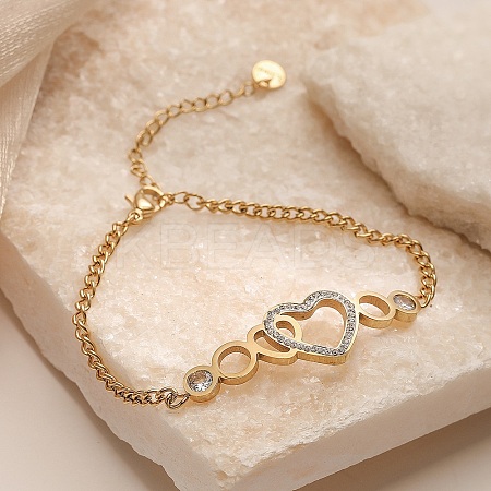 304 Stainless Steel Micro Pave Cubic Zirconia Link Bracelet for Women LS-BJEW-C070-03A-G-1