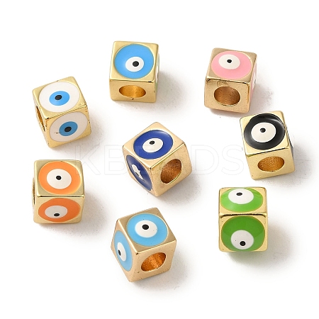 Brass Enamel European Beads KK-R162-056G-1