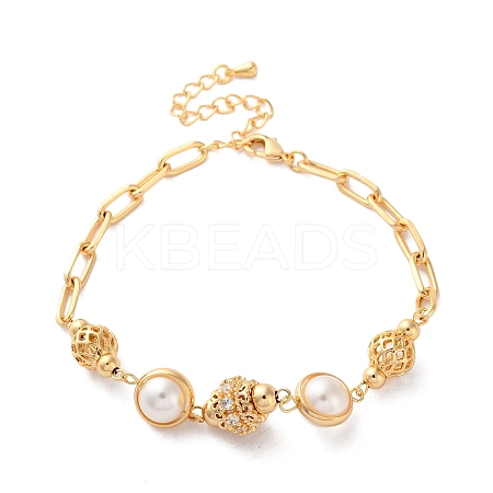 Brass Micro Pave Cubic Zirconia Link Bracelets BJEW-P342-10G-1