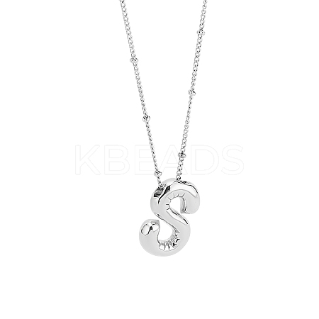 1pc Brass Chain with Alloy Letter Pendants Necklaces NJEW-LP0001-41S-P-1