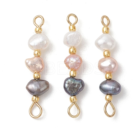 Natural Baroque Keshi Pearl Two Sides Polished Beaded Links Connector Charms PALLOY-JF04813-1
