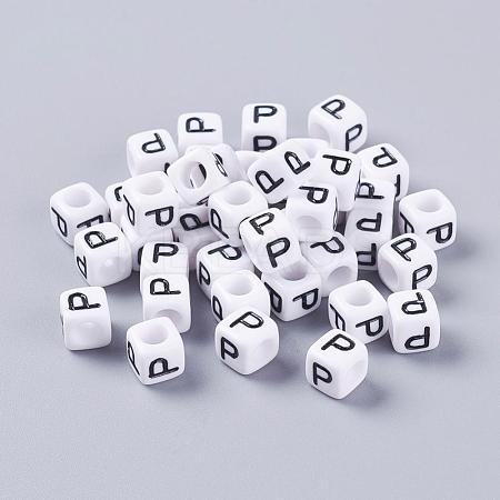 Letter P White Cube Letter Acrylic Beads for Name Jewelry Making X-PL37C9308-P-1