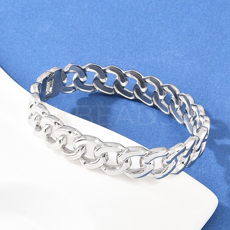 304 Stainless Steel Cuban Link Chain Bangles BJEW-Z155-03P-1