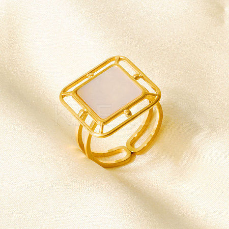 304 Stainless Steel with Natural Shell Cuff Open Rings for Women CE2201-3-1