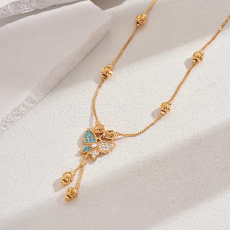 Fashionable Brass Pave Cubic Zirconia Butterfly Pendant Necklaces CT9950-6-1