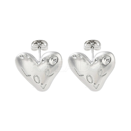 Heart with Word Love Brass Stud Earrings EJEW-Q811-02P-1