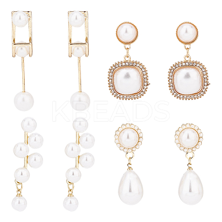 4 Pairs 4 Style Exquisite Plastic Imitation Pearl Beaded Dangle Stud Earrings EJEW-AN0002-09-1